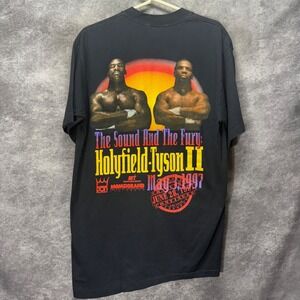 Vintage 1997 Holyfield Tyson II Fight MGM Grand Boxing T-Shirt Size L Black